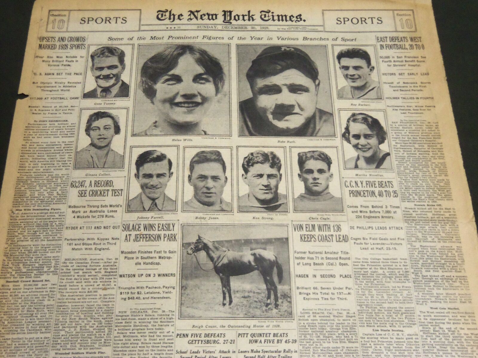 1928 DECEMBER 30 NEW YORK TIMES SPORTS SECTION - RUTH JONES TUNNEY - NT 7122