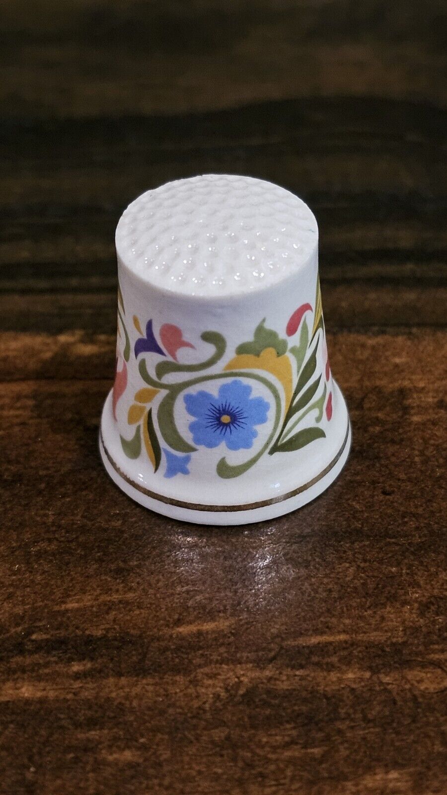 Vintage 1970's Avon Porcelain Sewing Thimble Colorful Floral Design