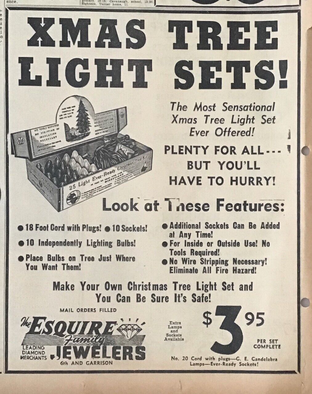 1948 newspaper ad for Christmas Lights - Most Sensational Ever Offered features