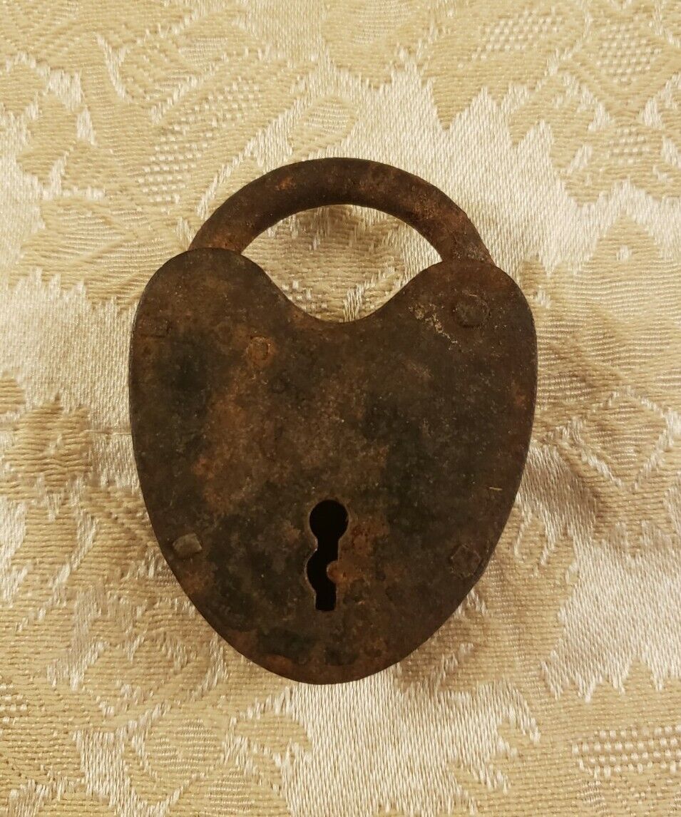 Antique Padlock Heart Shaped Lock 1900s Rustic Chest Trunk no key