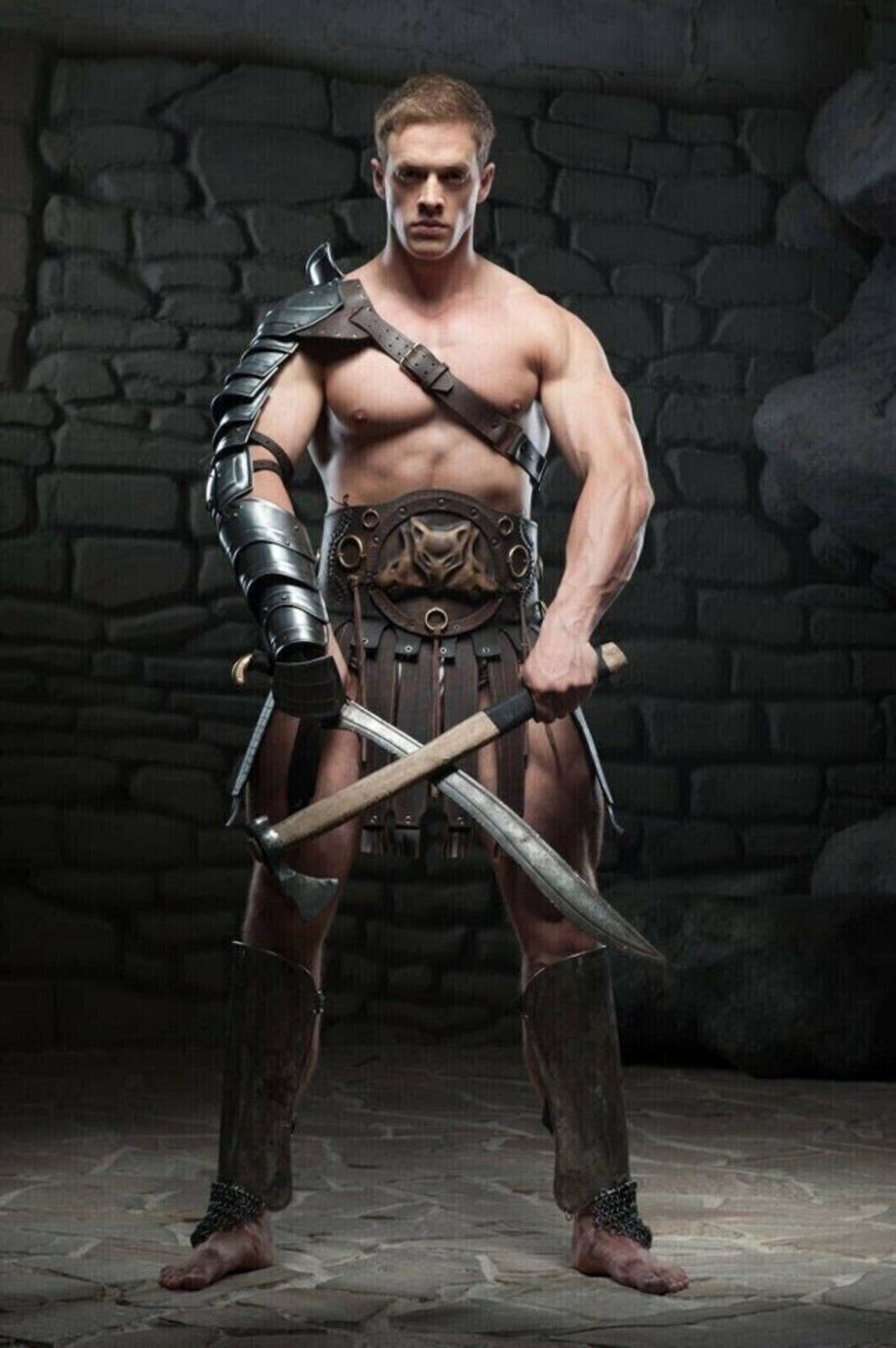 Medieval Steel Set Gladiator Spartacus Armor Pauldron Bracer Leather With Steel