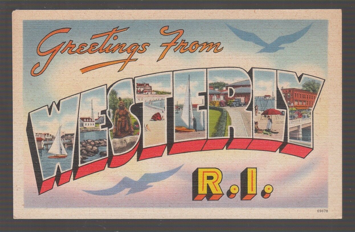[69083] OLD LARGE LETTER POSTCARD GREETINGS from WESTERLY, R. I.