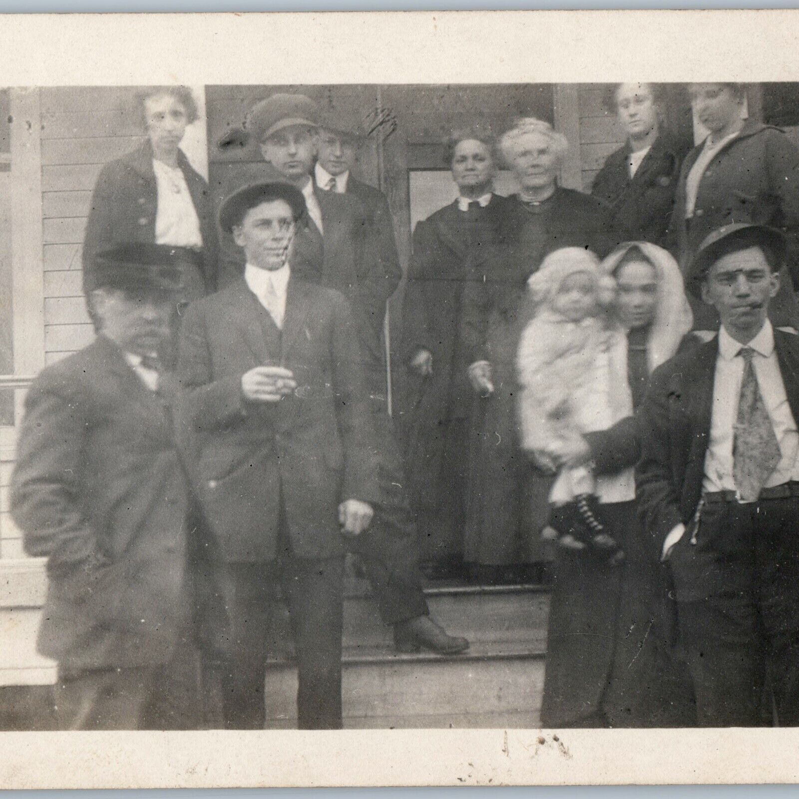 c1900s House Porch Group People RPPC Gentlemen Smoking Cool Men Family Lady A187