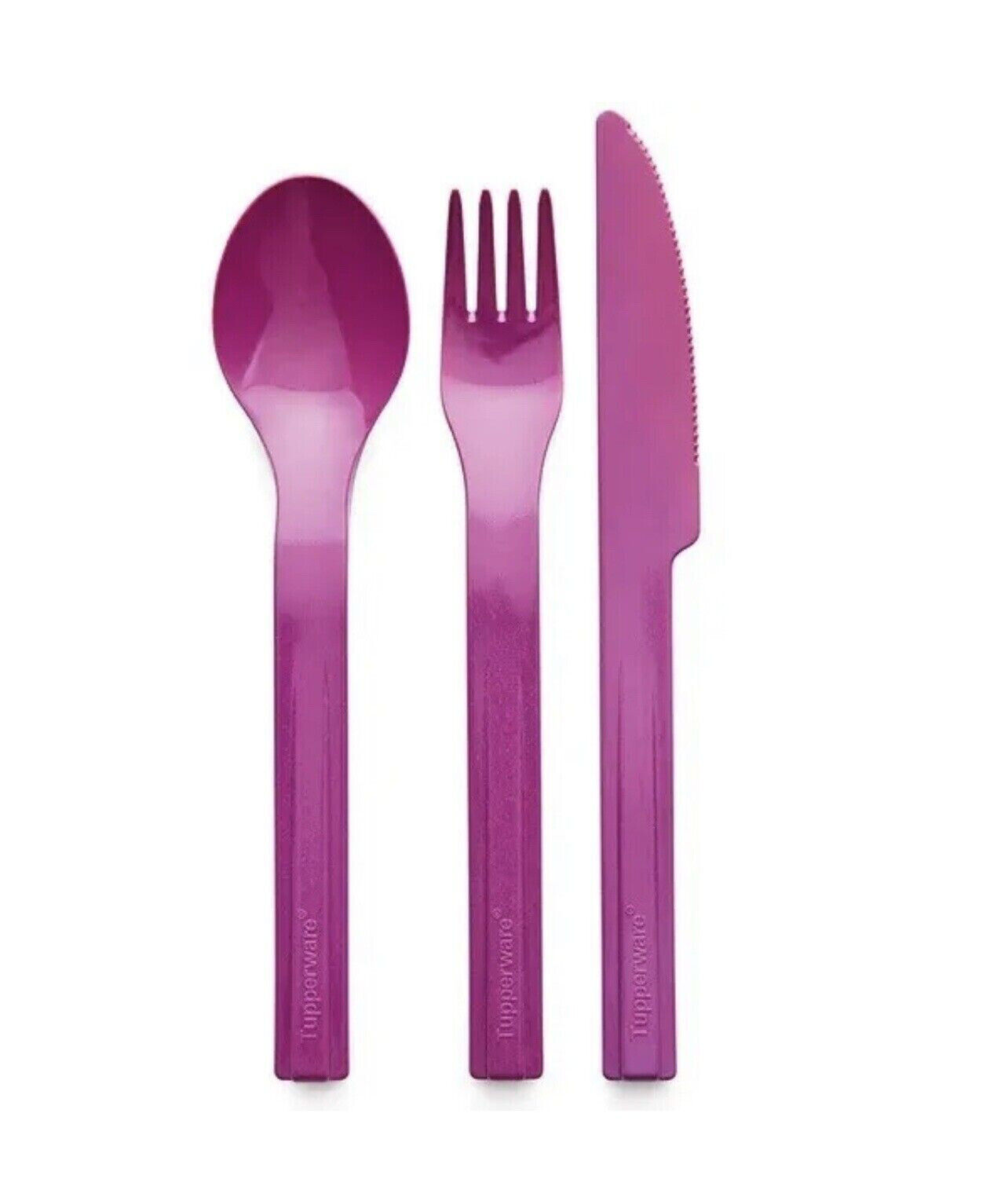 NEW Tupperware Outdoor Dining Cutlery 3pc Set Knife Spoon Fork~ Purple