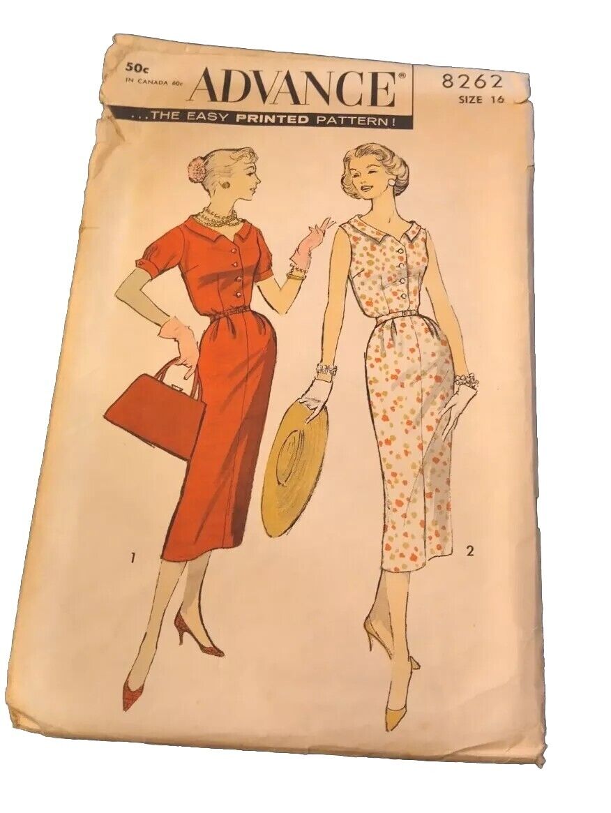 Vintage 1950's  Advance Sewing Pattern #8262 Vogue Dress Women's Size 16 