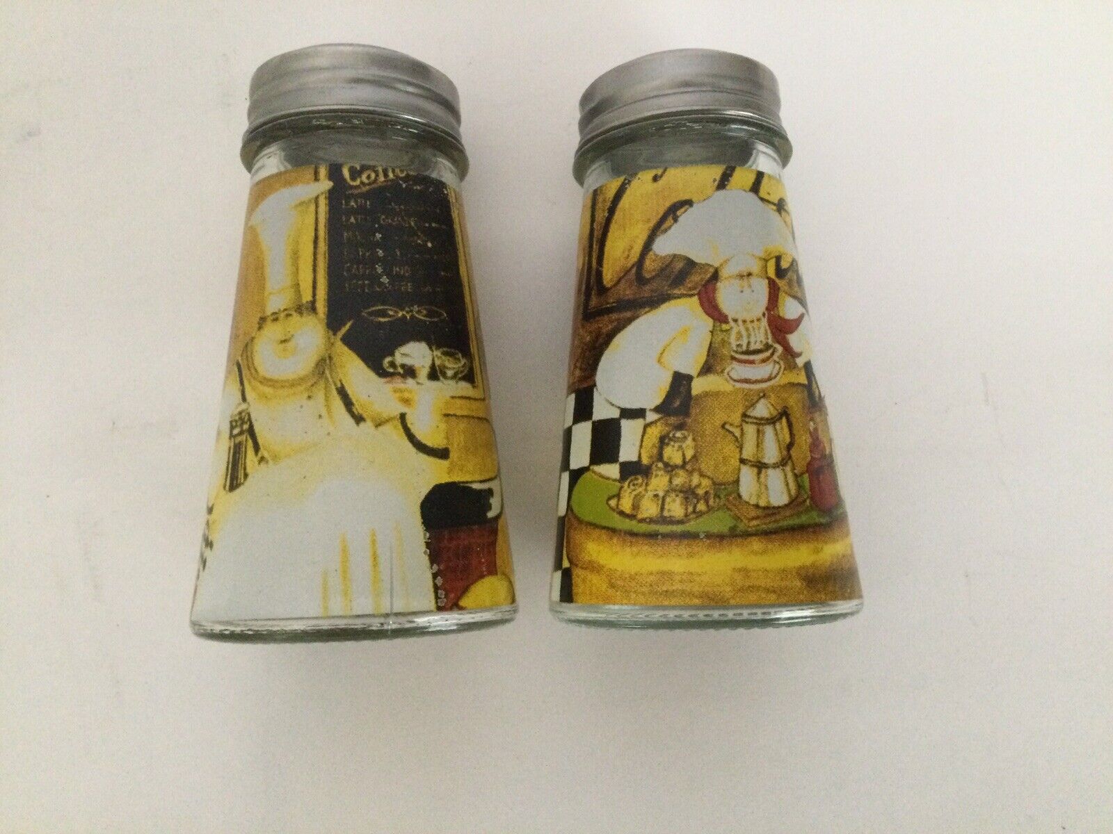 Vintage Chef Salt and Pepper Shakers Glass 4 Inches