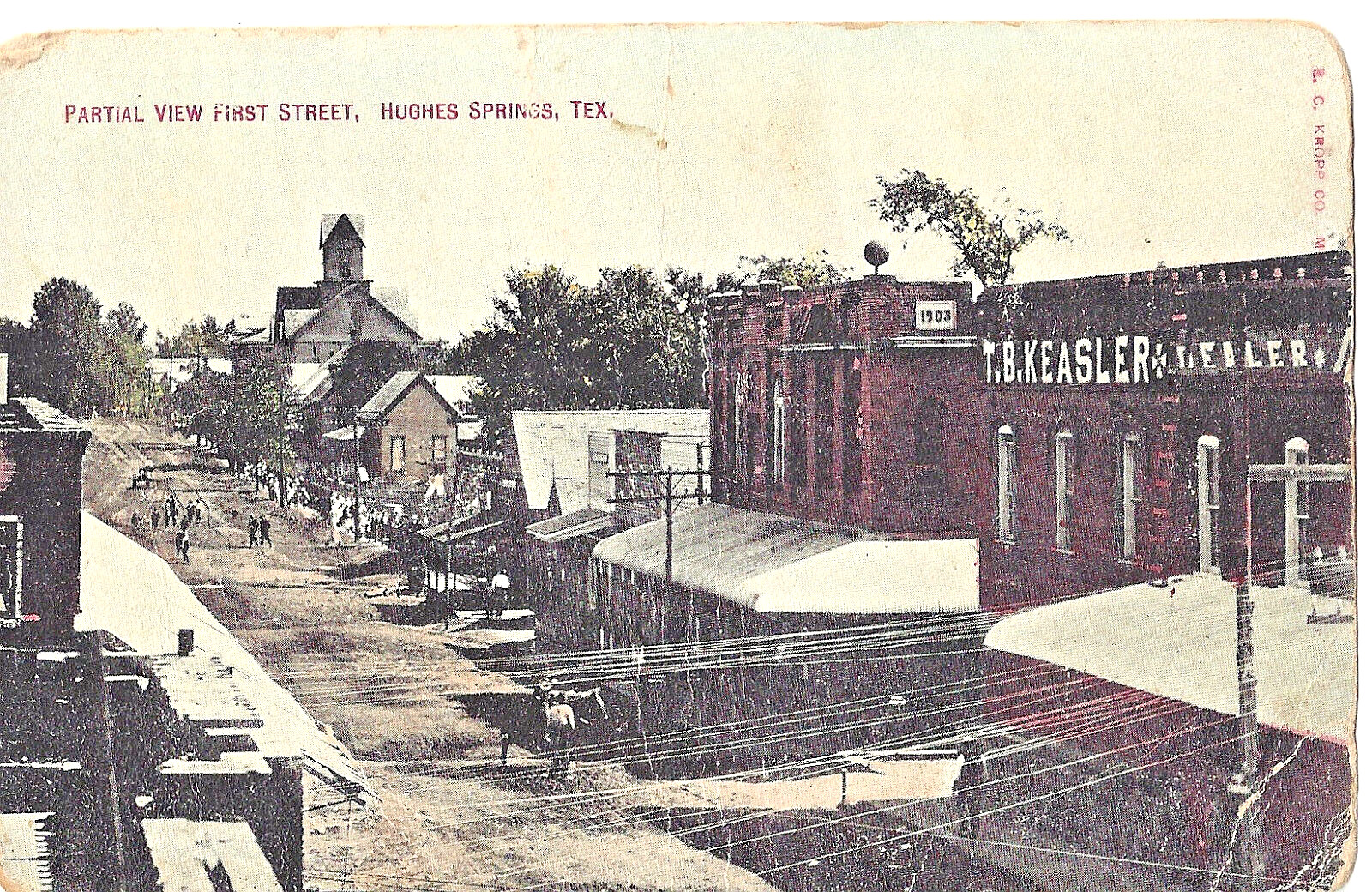 View of First Street Hughes Springs Texas TX 1907-15 Postcard