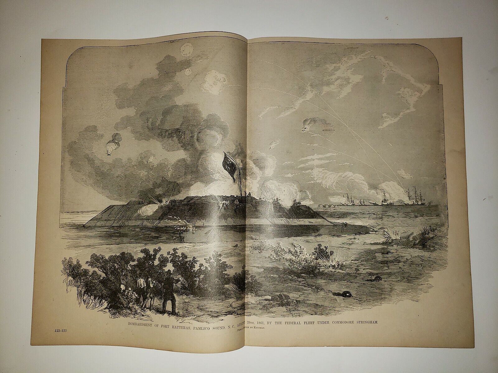Fort Hatteras Pamlico Sound Commodore Stringham NC 1884 Civil War Sketch Print