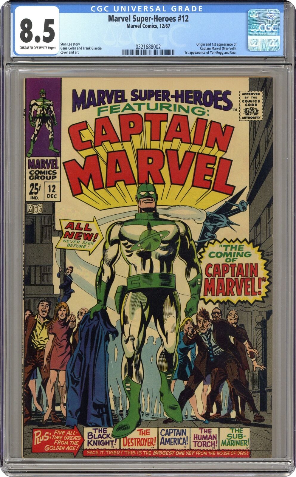 Marvel Super Heroes #12 CGC 8.5 1967 0321688002 1st and origin Captain Marvel
