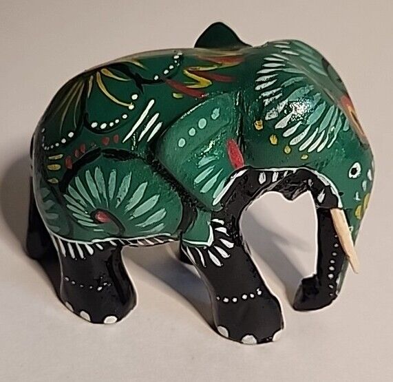 Vintage Handmade Hand Painted Wooden Carved Elephant  Home Decor 