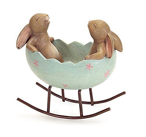 Laughing Bunny Rabbits Rocking in an Easter Egg Cradle Spring Easter Decorati...