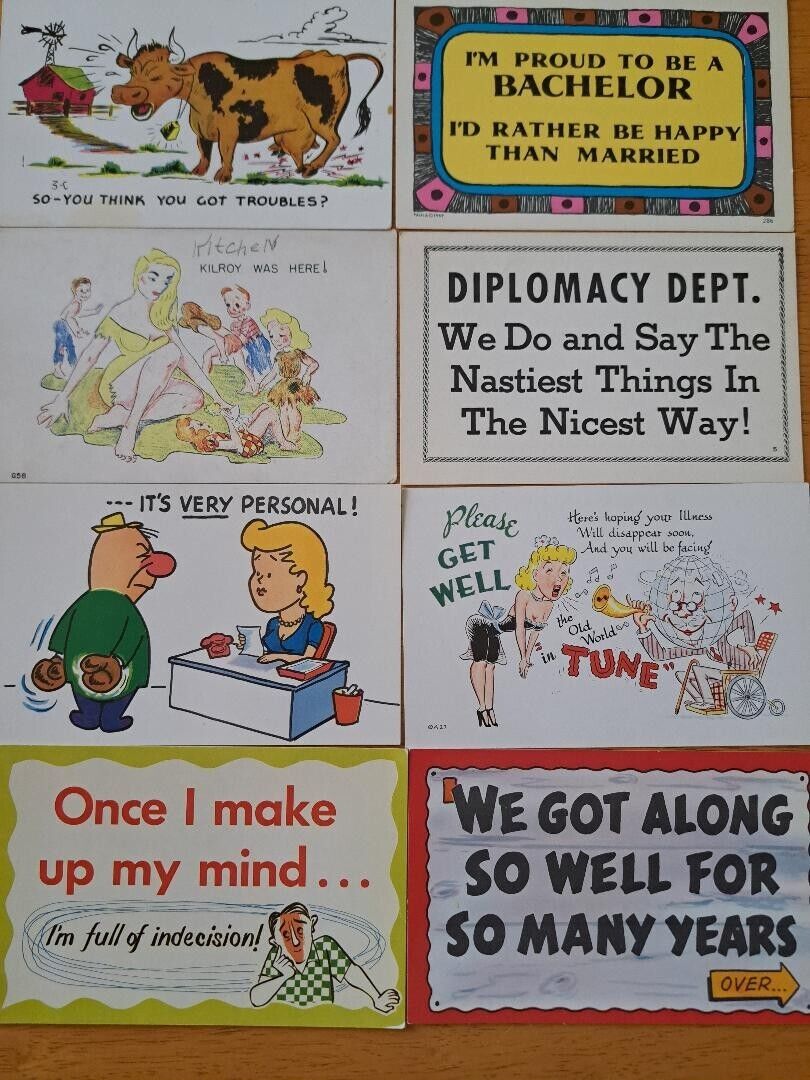 Lot of 8 HUMOR COMIC        Old Postcards     Unposted