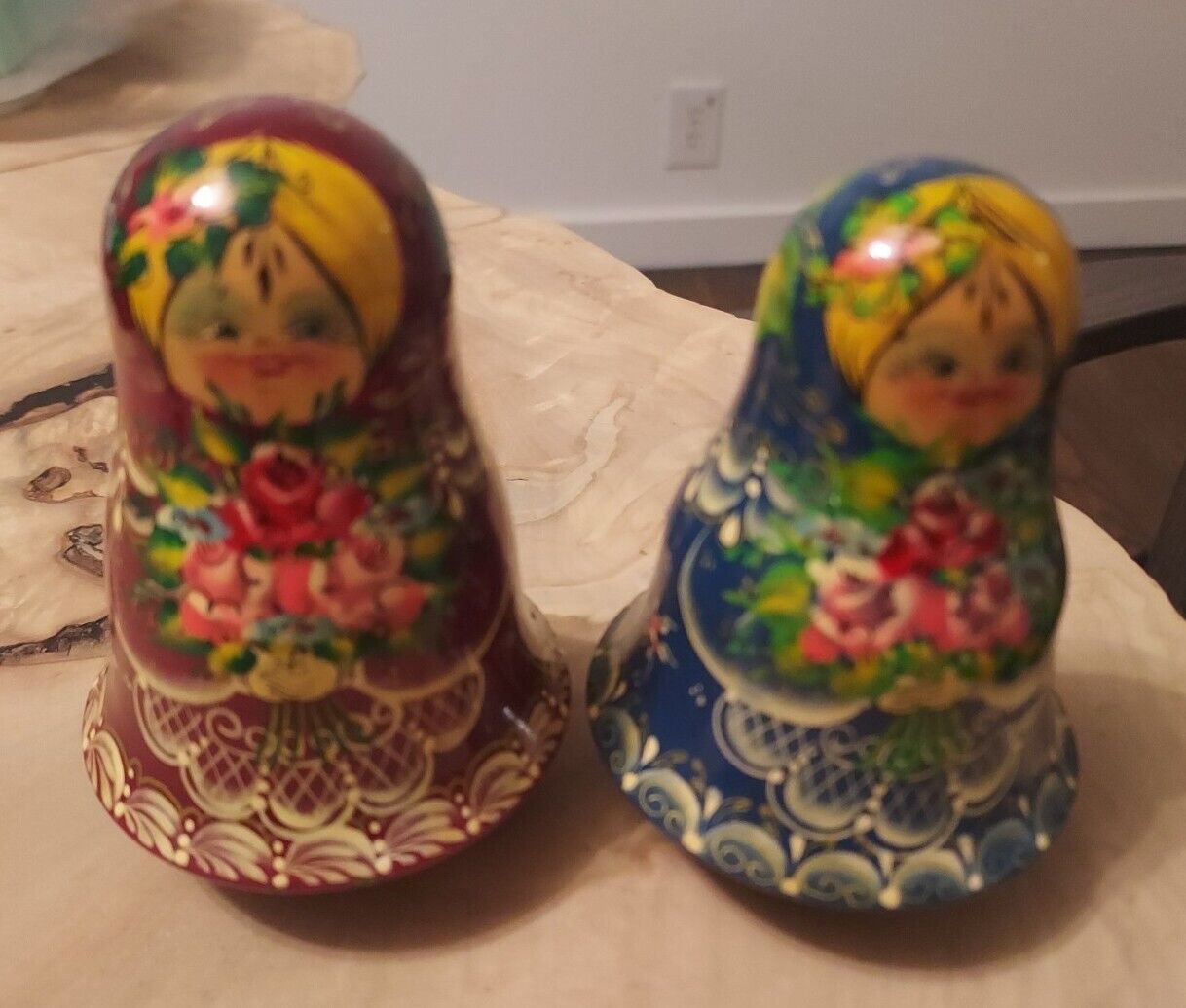 Pair Of  Wooden Russian Roly Poly Girl  BELLS Wobble