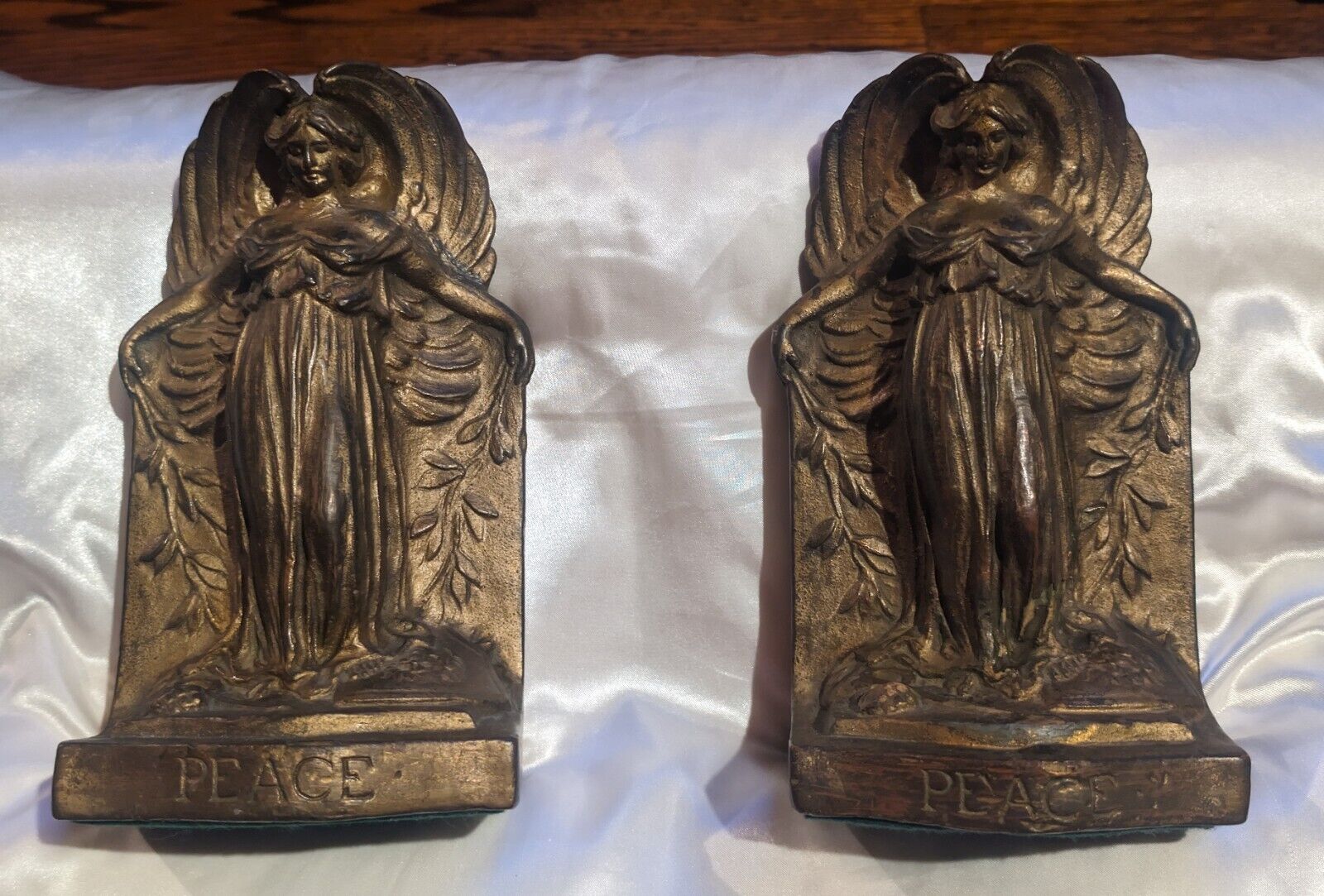 Rare Antique 1915 Bronze S Morani PEACE Angels Statue Sculpture Bookends