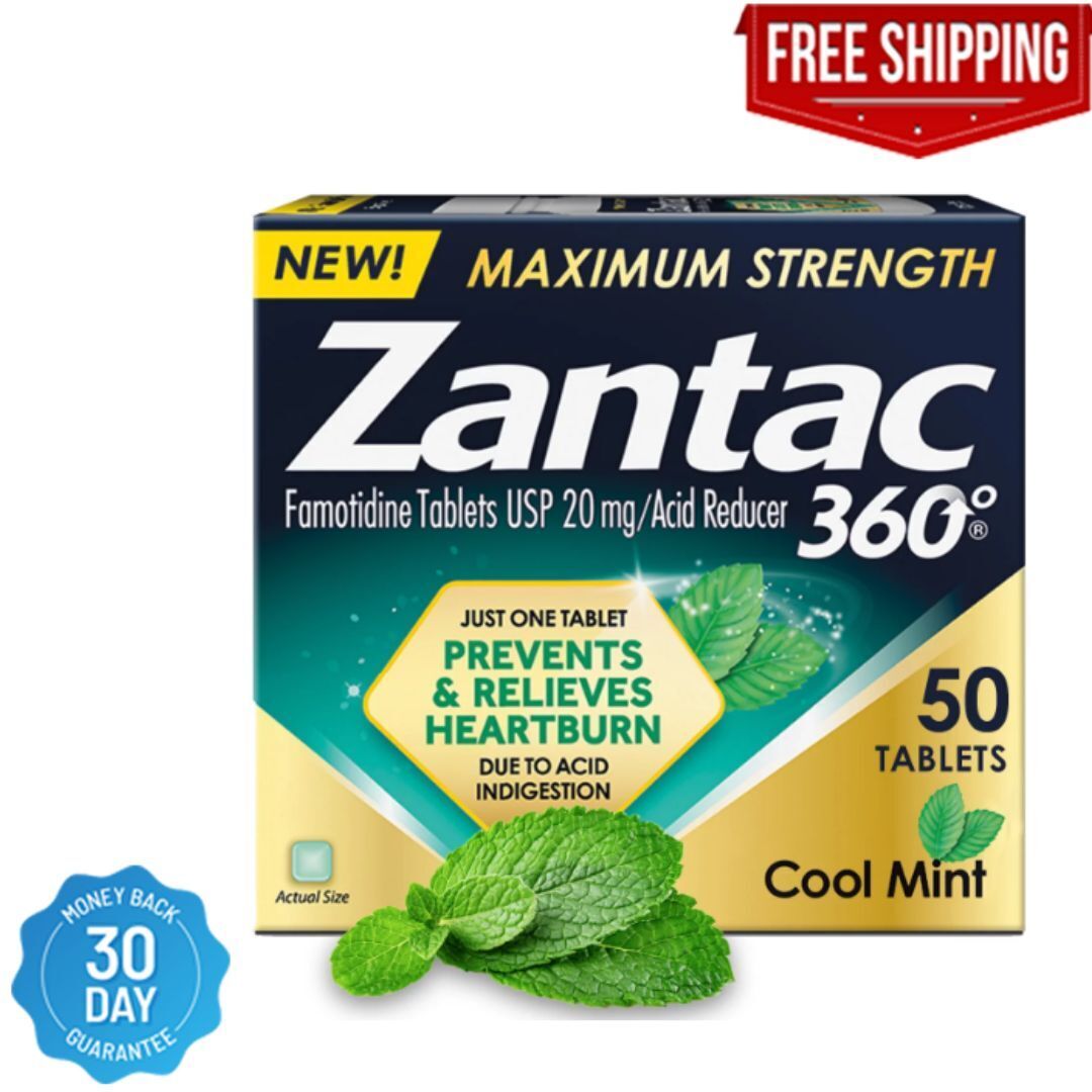 Zantac 360 Maximum Strength, Cool Mint, 20Mg Tablets, 50 Ct