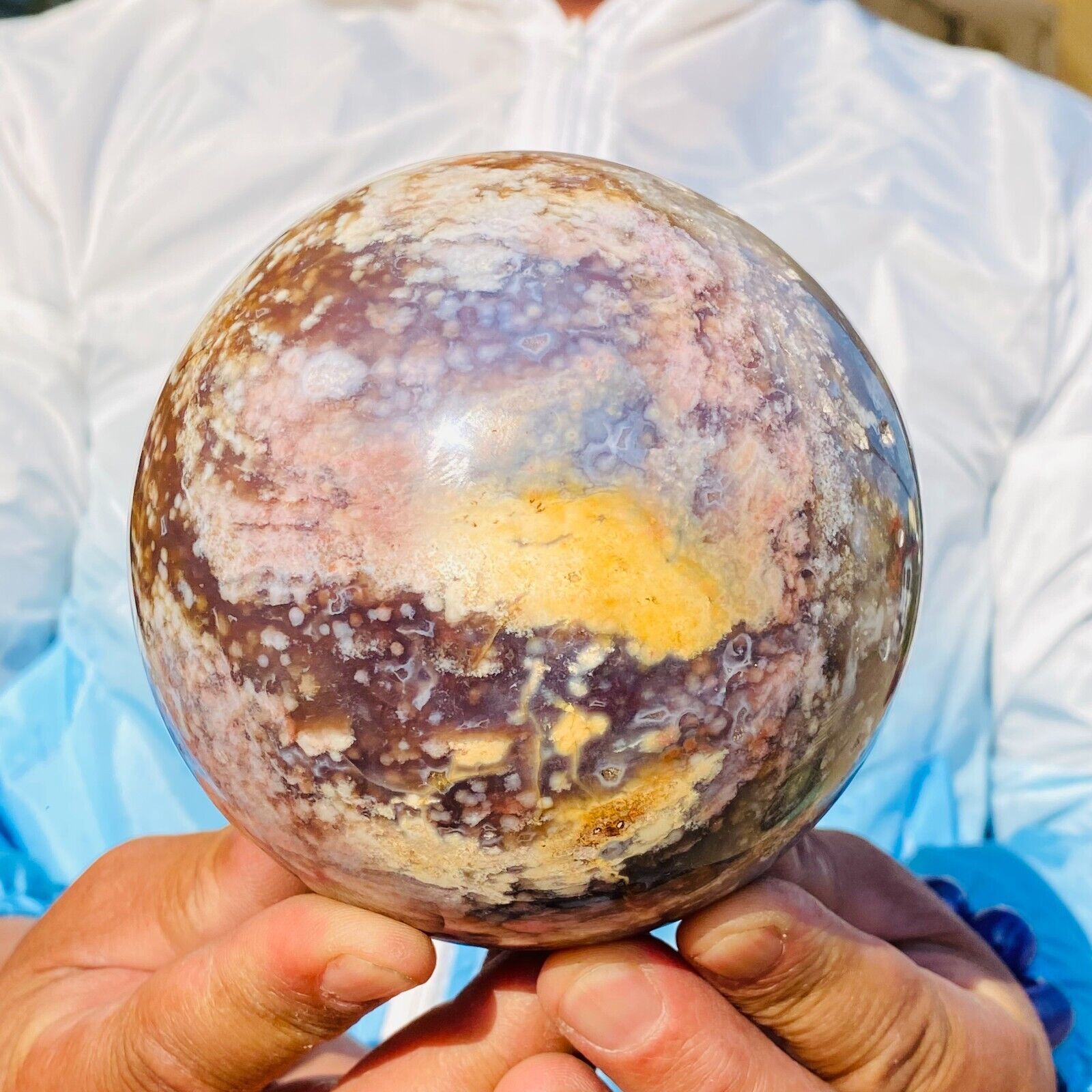 3.77Lb Large Natural Colourful Ocean Jasper Quartz Crystal Sphere Ball Healing