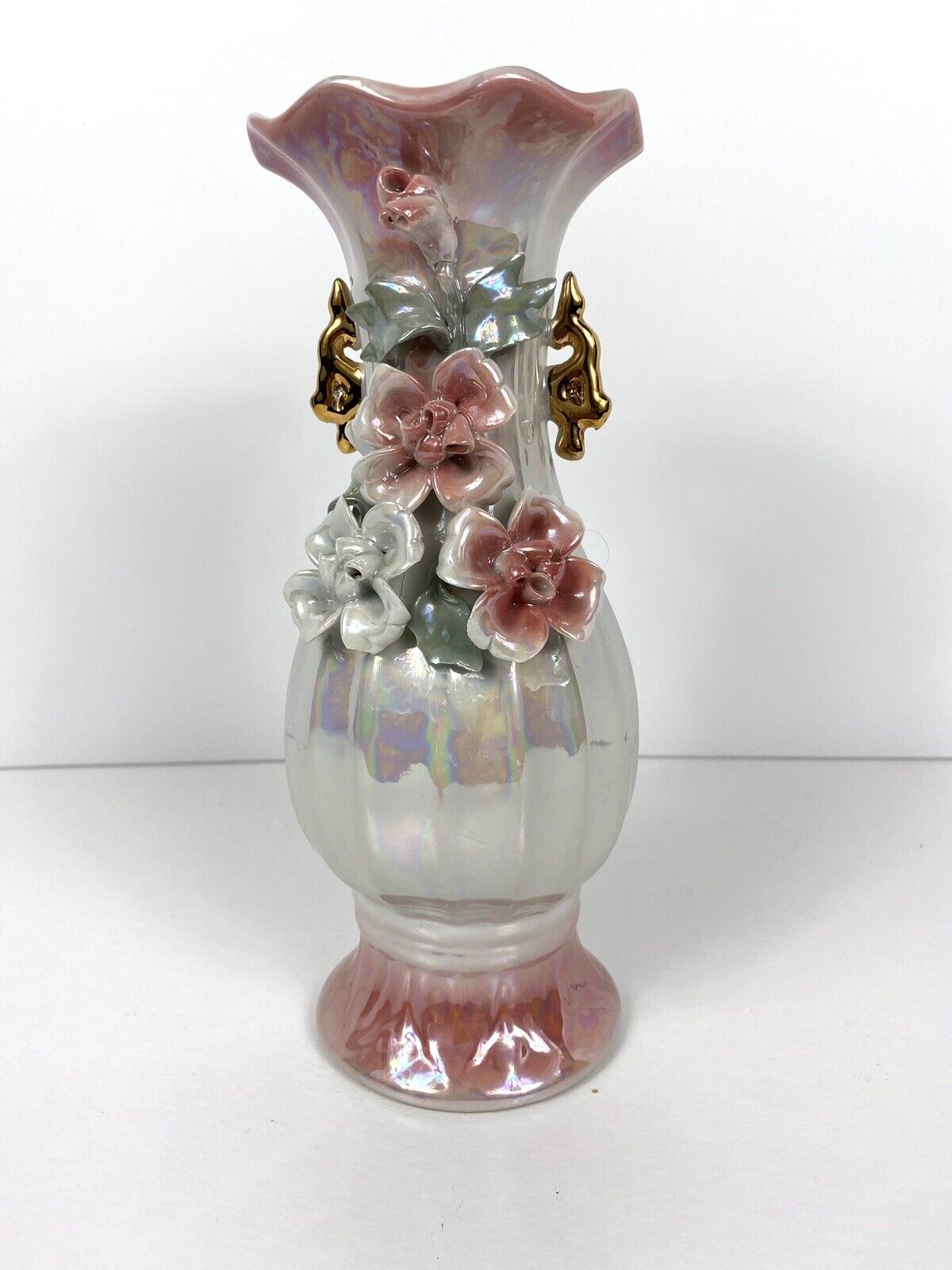 Vintage Capodimonte Style Lusterware 10 Inch Flower Vase