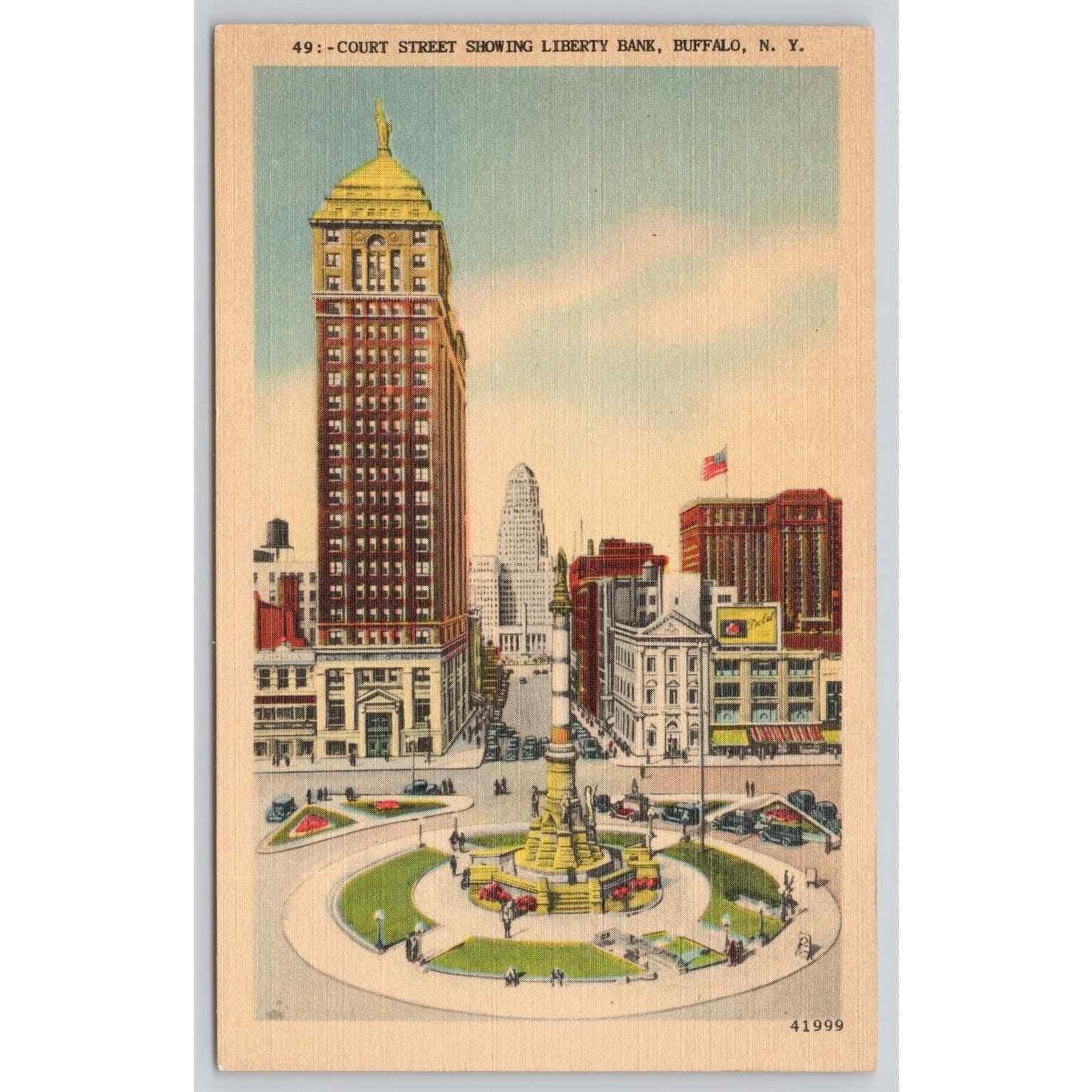 Postcard NY Buffalo Court St Showing Liberty Bank
