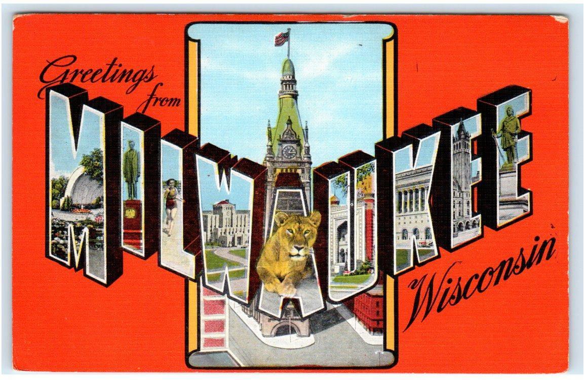 Large Letter Linen MILWAUKEE, WI ~ c1940s Milwaukee County Kropp Postcard