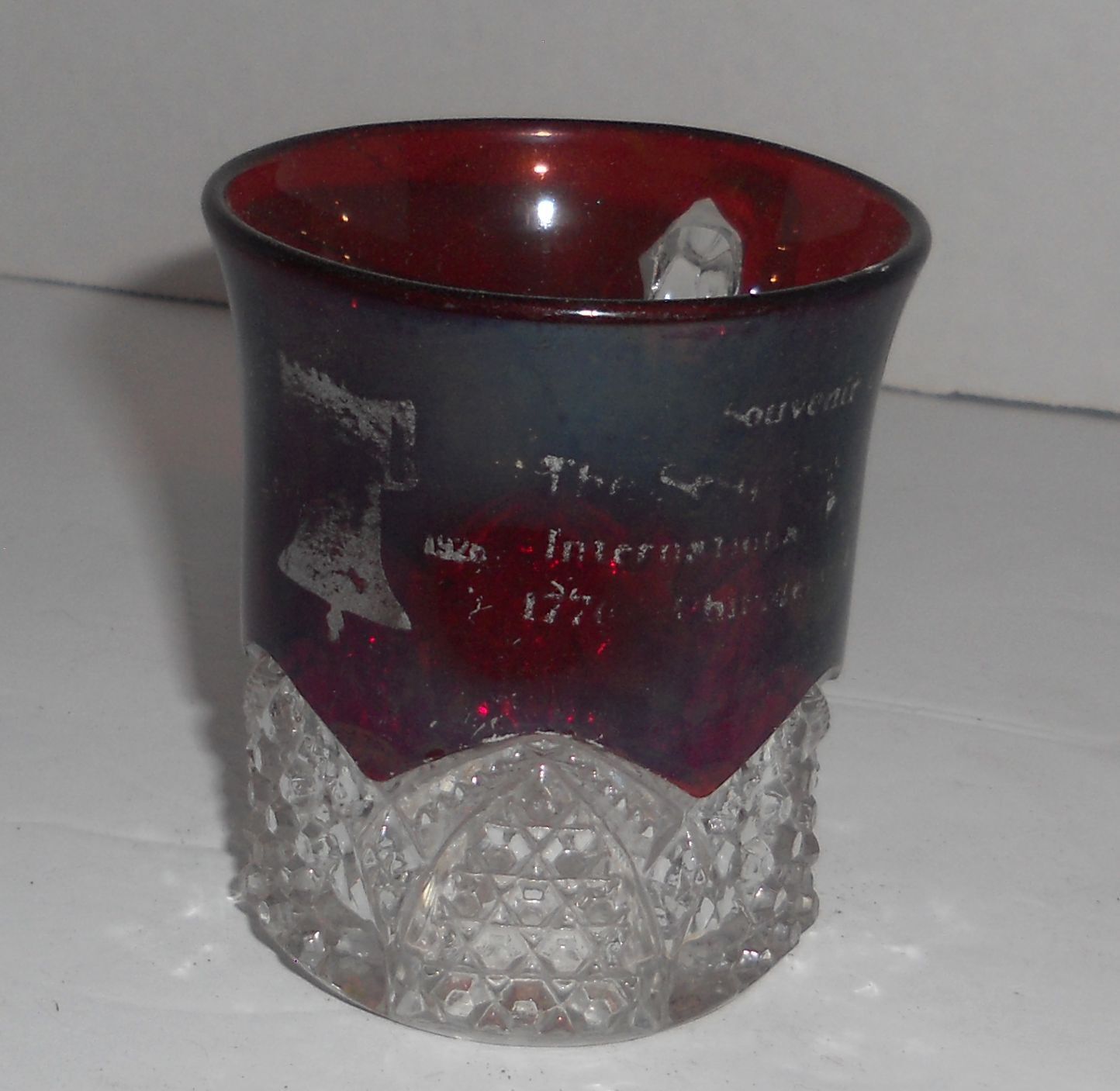 Antique 1776-1926 Sesquicentennial Exposition Ruby Red Flash Glass Souvenir 