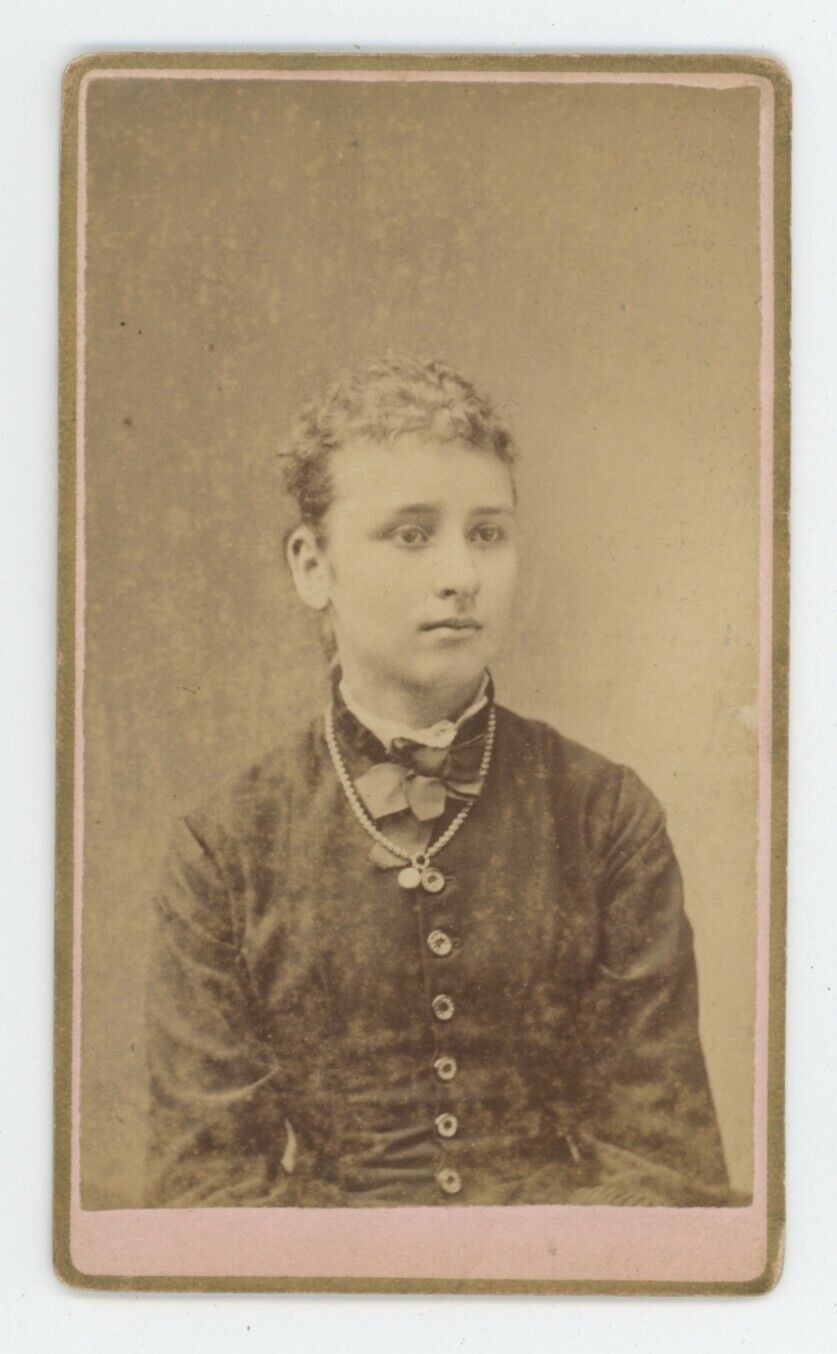 Antique CDV Circa 1870s Beautiful Young Girl in Victorian Dress Murr Joliet, IL