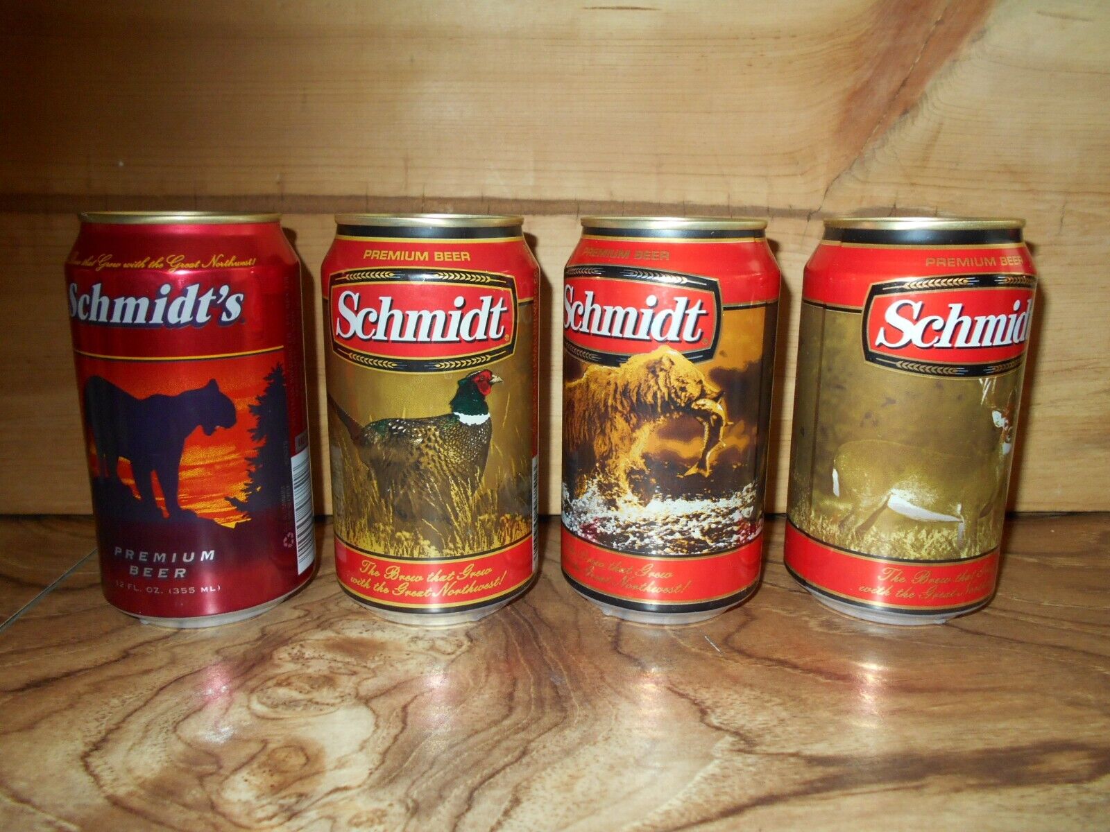 Schmidt  Pheasant, Deer, Trout, Mountain Lion Wildlife 12 OZ Cans  Bottom Opened