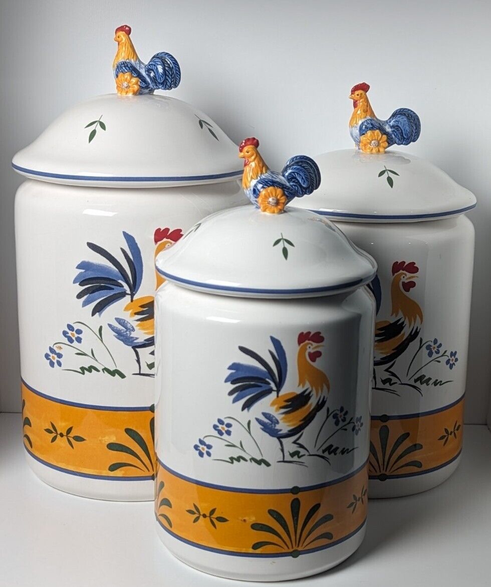 Vintage Avon Ceramic Chicken Rooster Kitchen Canister Set of 3 with Lids Kitschy