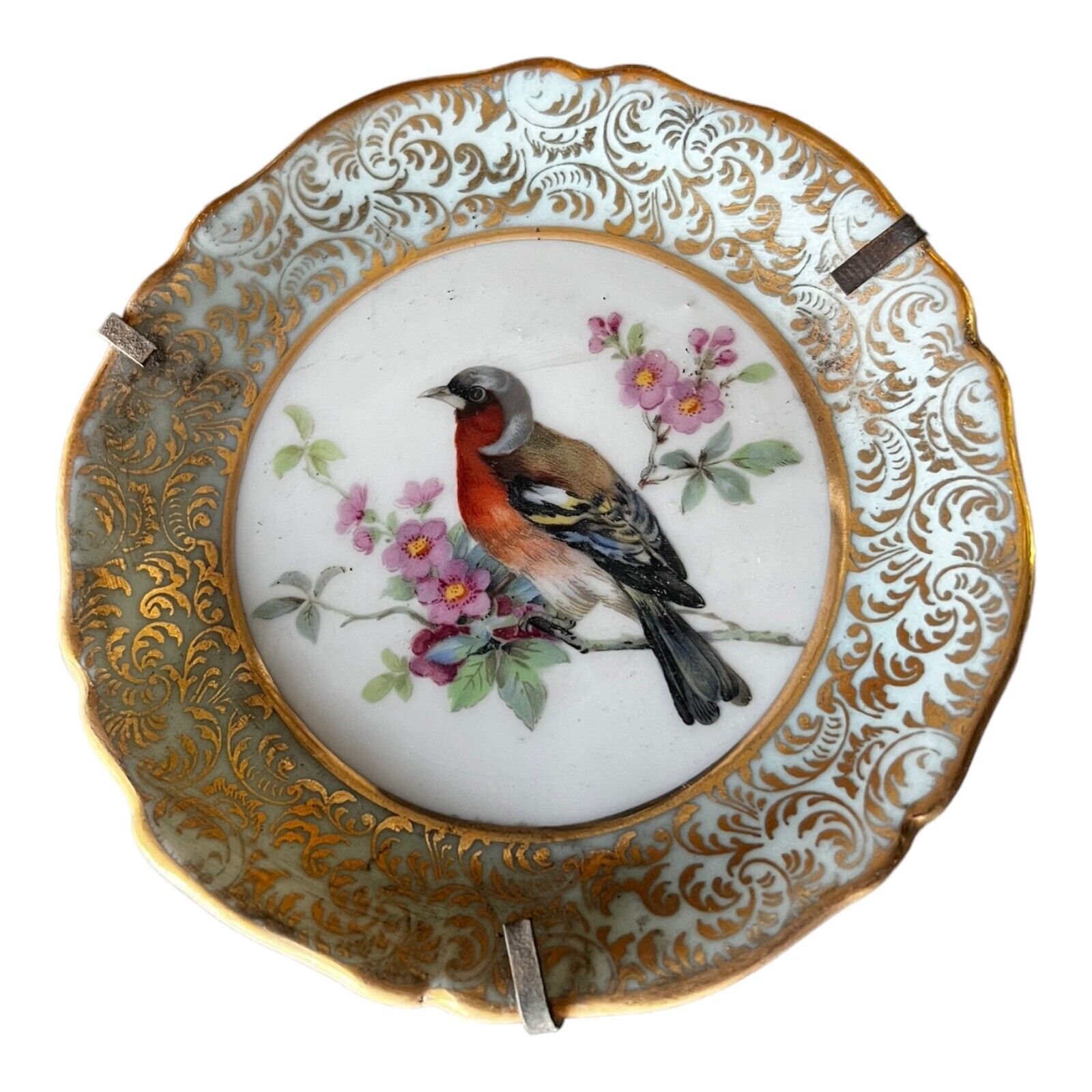 ORIGINAL STAMPED RARE Limoges Bird Plate France Bird & Flowers 3” Display Plate