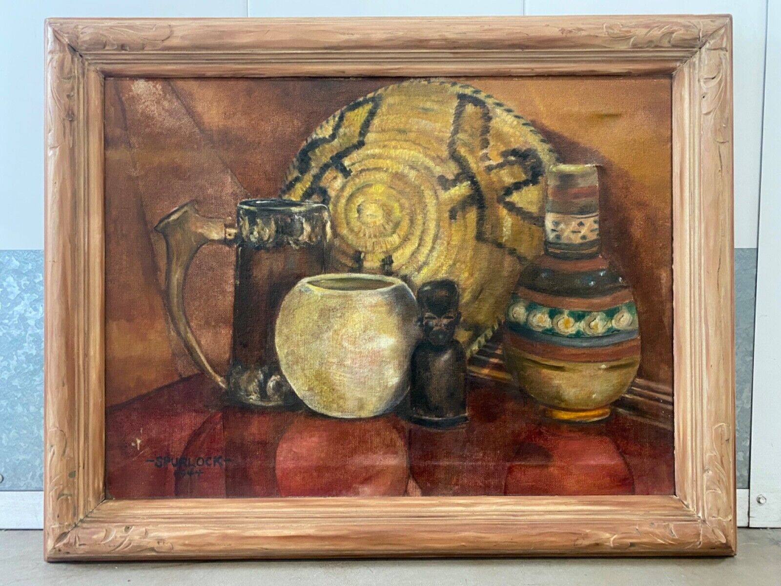 🔥 Antique Old Southwest New Mexico Olmec Still Life Oil Painting, Spurlock '44