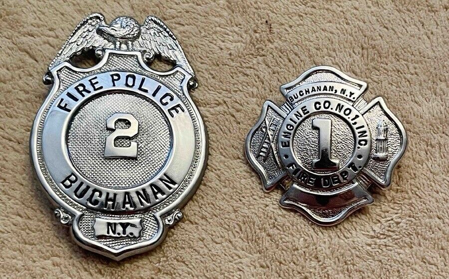 Lot of 2 Vintage Antique Obsolete Police Fire Badges Buchanan NY