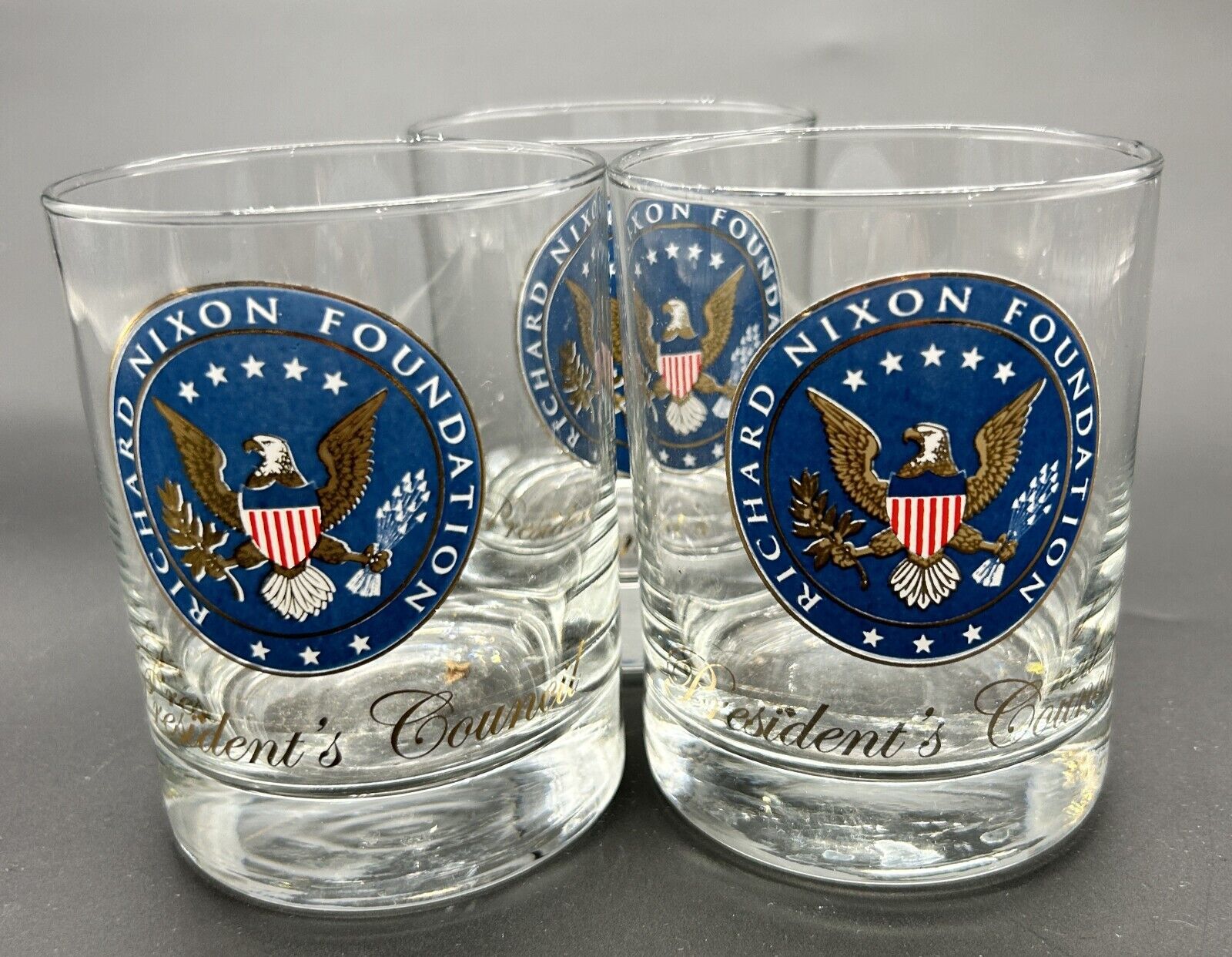 Set of 3 RARE 70s Libbey Glasses Richard Nixon Foundation Presidents Council