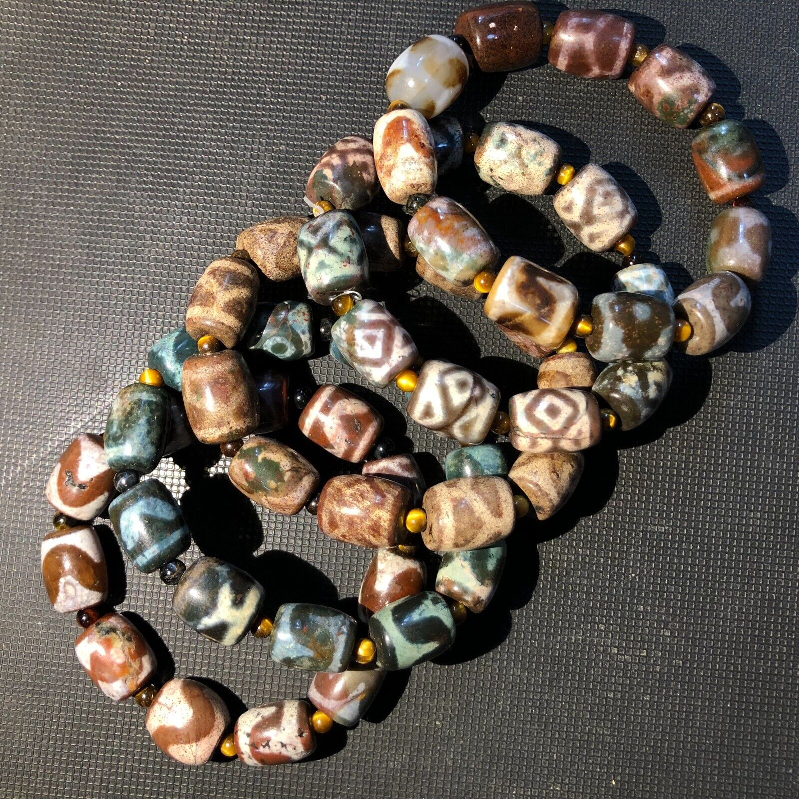 Magic Tibetan Old Agate Multiple patterns Cinnabar Totem dZi Bead bracelet5pcs