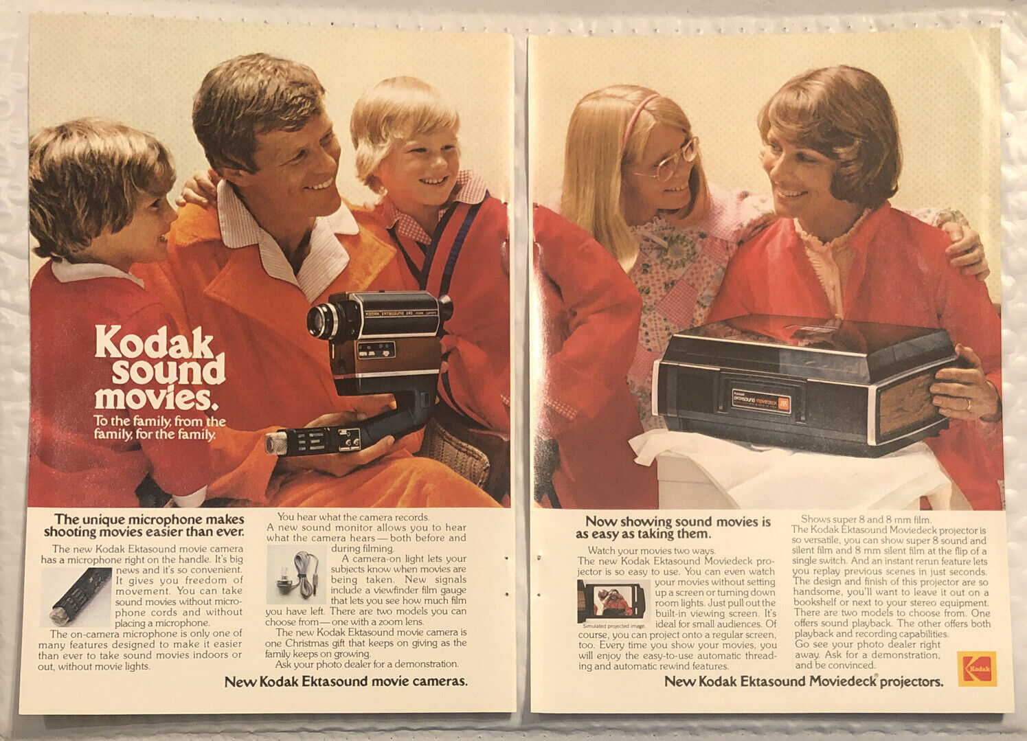 Vintage 1976 Kodak Ektasound Camera & Projector Print Ad Two Page To The Family