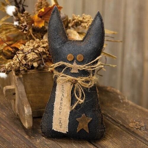 Primitive Halloween BLACK CAT  Doll - Stiffened Fabric 9.5\
