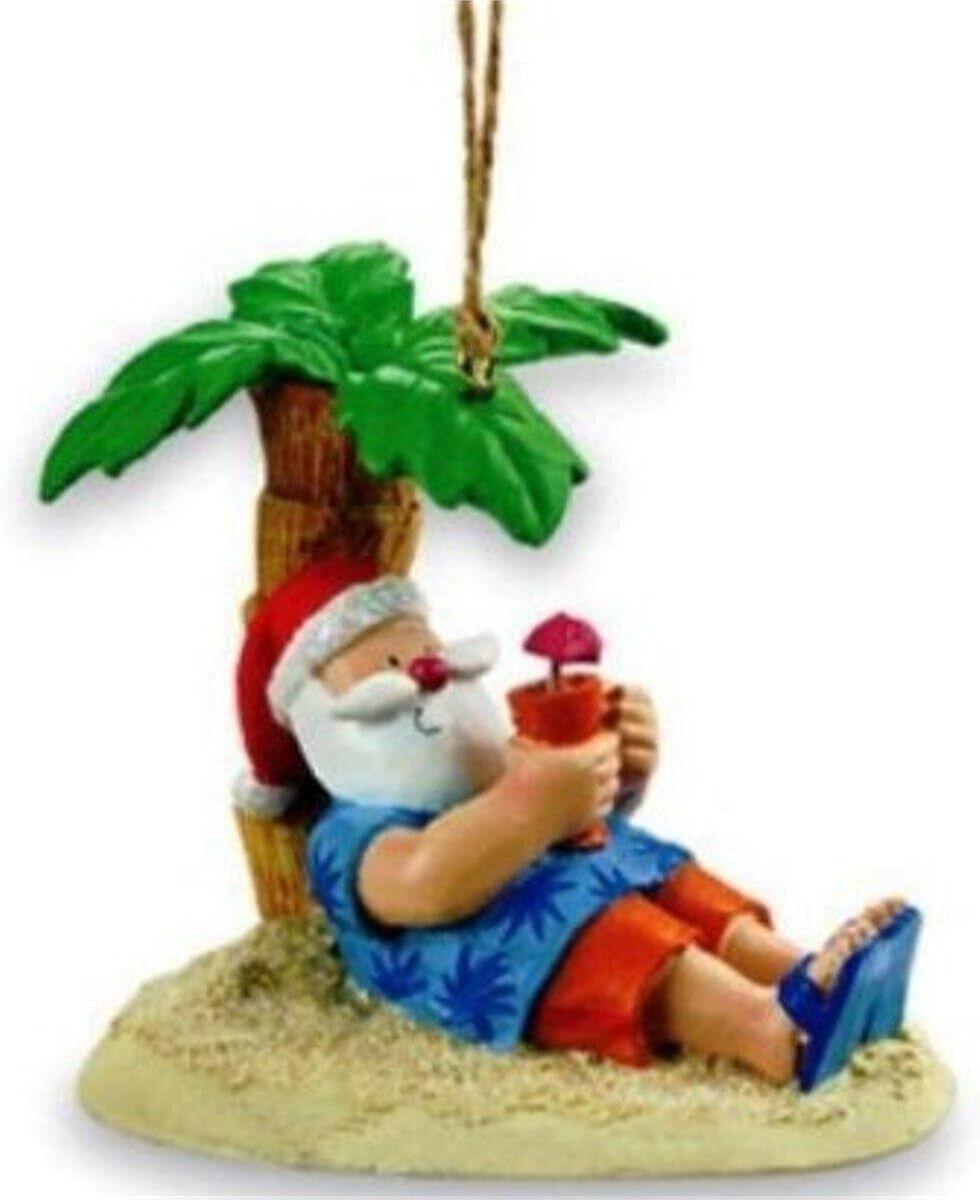 Santa Relaxing Under a Plam Tree Ornament, Santa On Holiday Festive Ornament