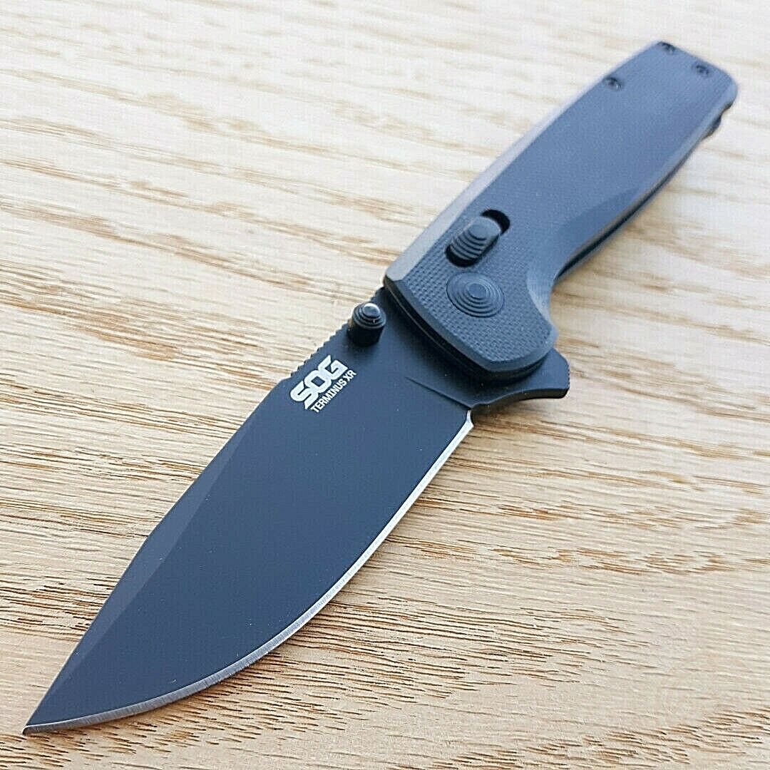 SOG Terminus XR Folding Knife D2 Tool Steel Blde Black Terminus G-10 Handle