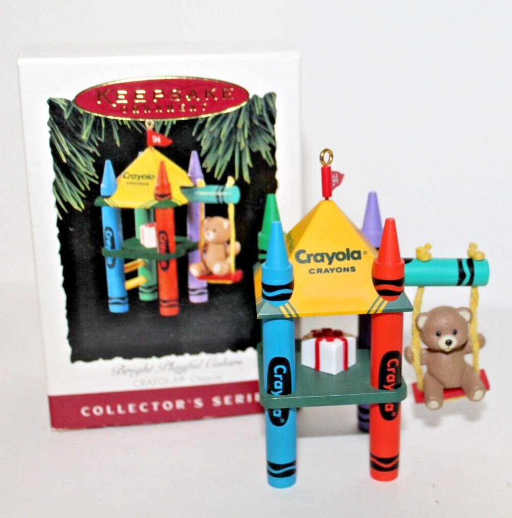Hallmark Keepsake Holiday Ornament Crayola Crayons Play Set w Bear Playful Color