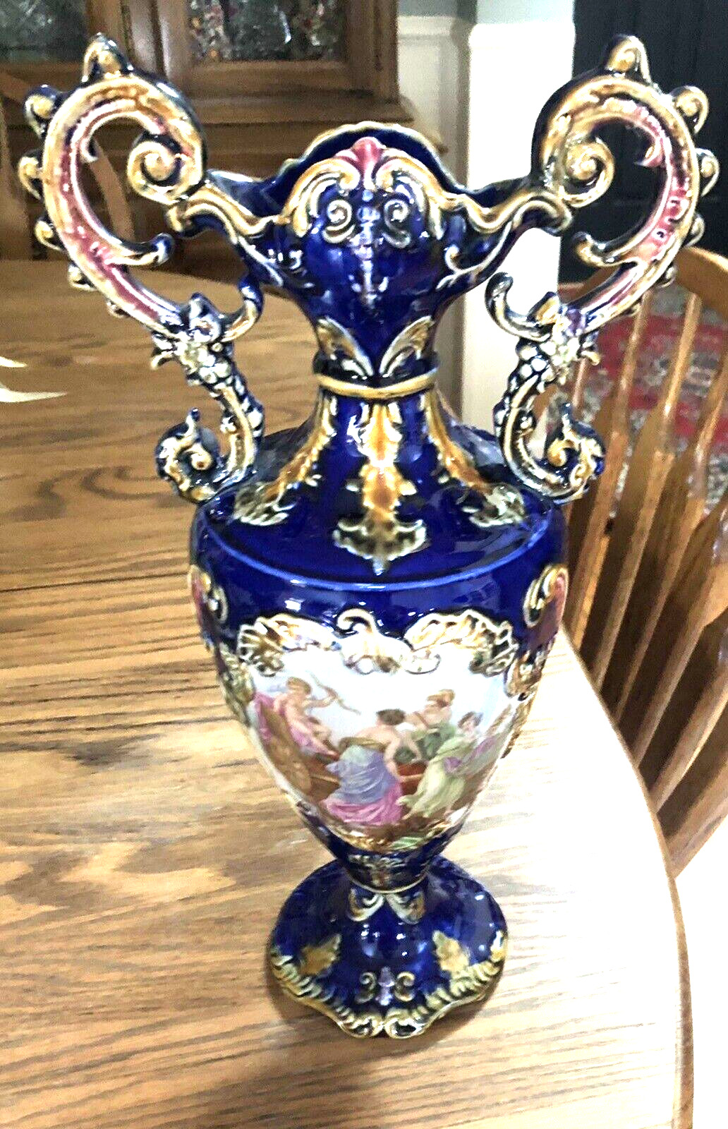 Antique Large French Rococo Cobalt Blue Porcelain Vase Urn