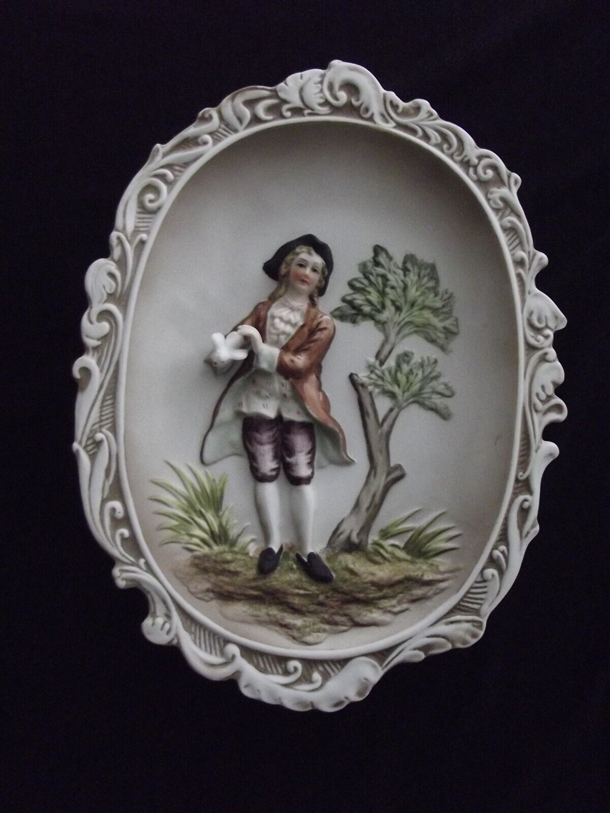 Vintage Lefton Plaque Bisque Colonial Victorian Wall Young Man Oval KW4768