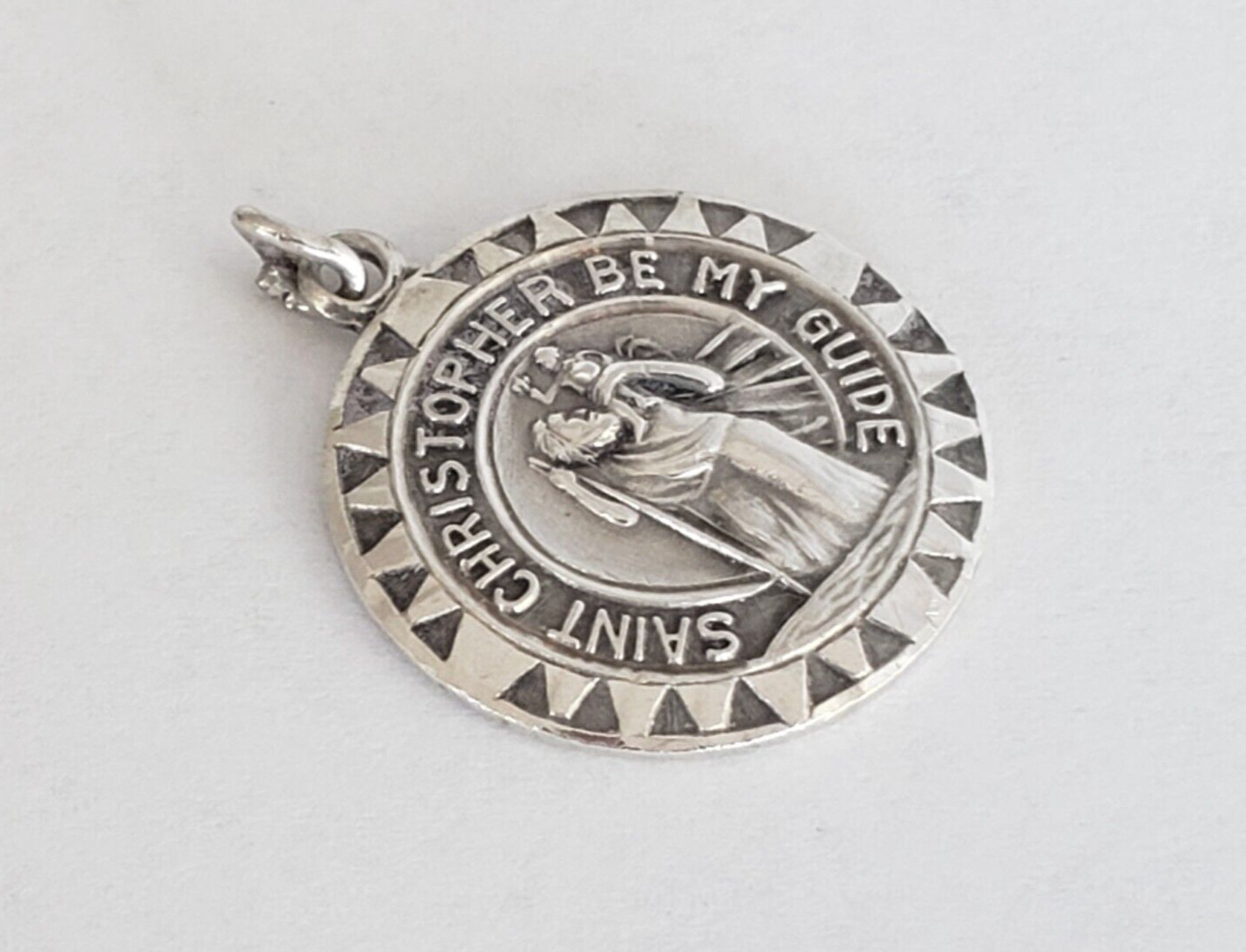 Vtg Saint Christopher Medal Sterling Silver Pendant