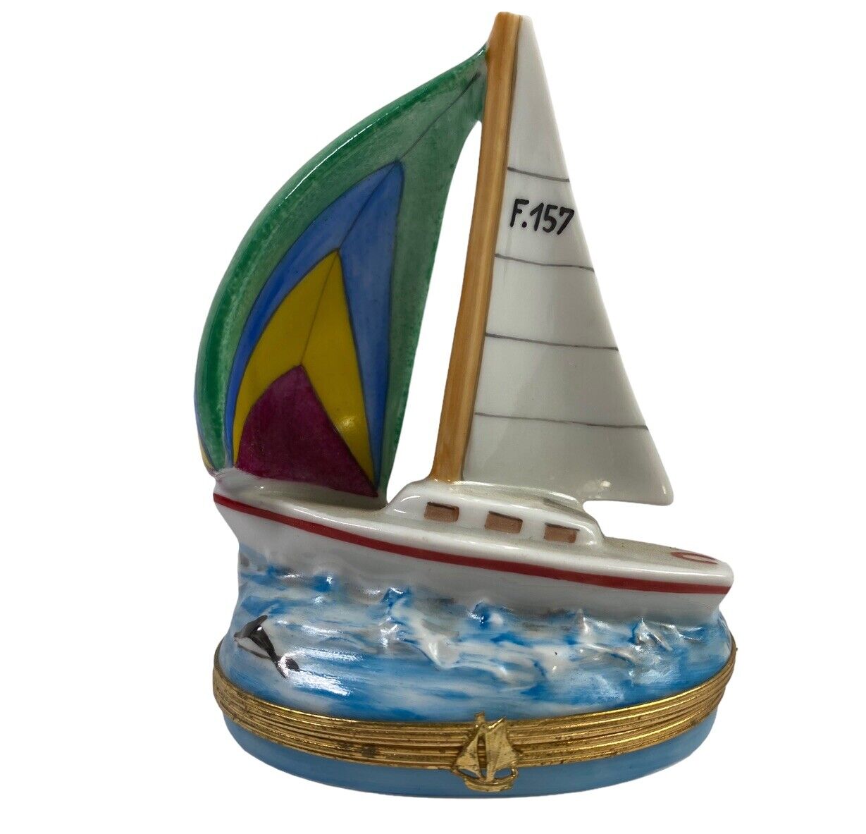 Tiffany & Co Limoges Sail Boat Trinket Box Rare Beautiful France Peint Main FLAW