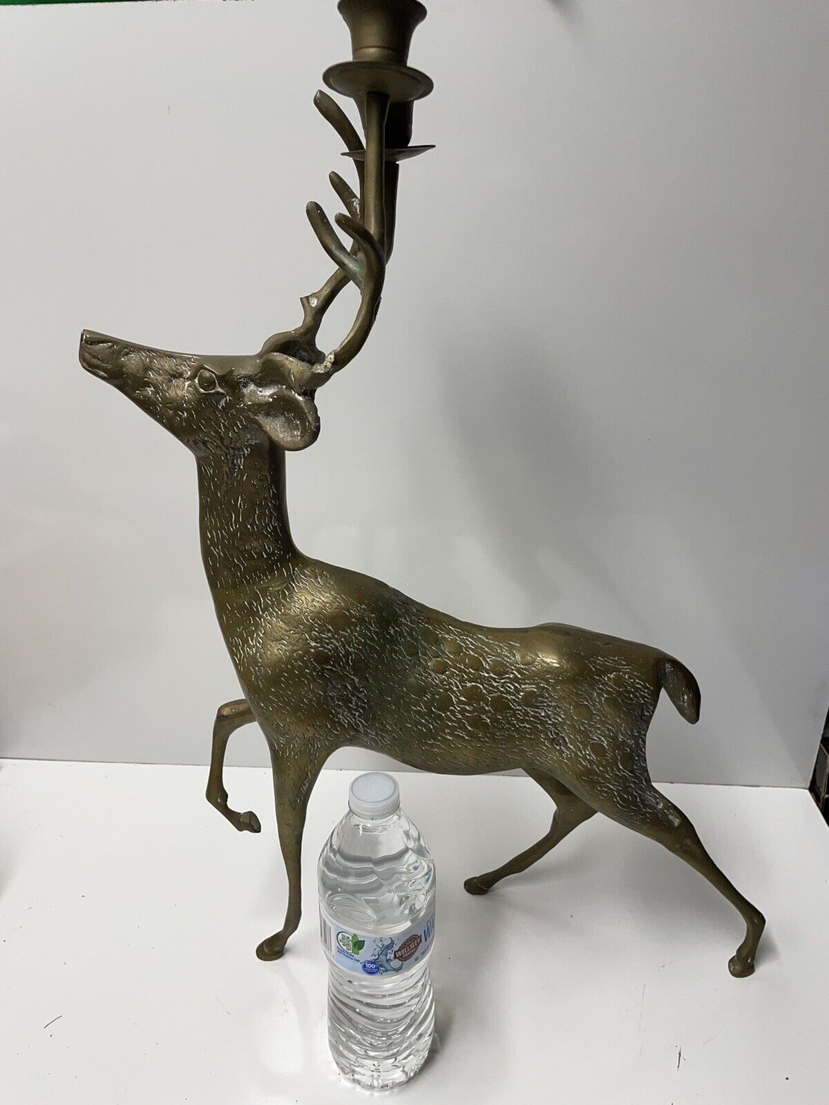 Vtg Large Gold Brass Deer Stag Reindeer Candelabra Candle Stick Holder Christmas