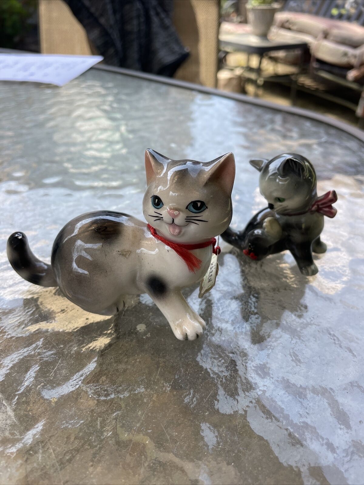 Vintage Lot Of 2 Miniature Cats Kittens Kitties Ceramic Figurines