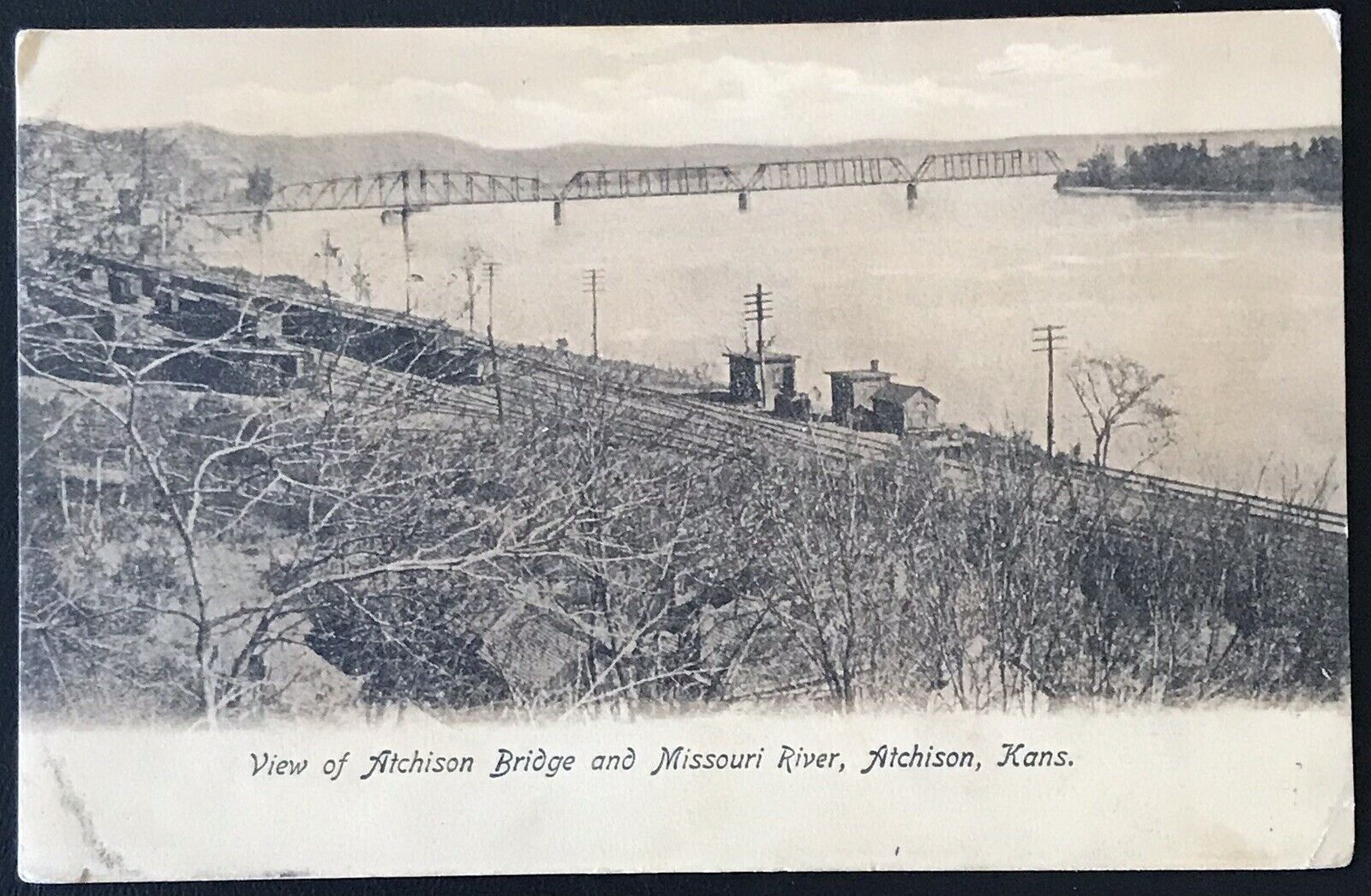 Antique Postcard Atchison Train Bridge Missouri River Doniphan KS Cancel