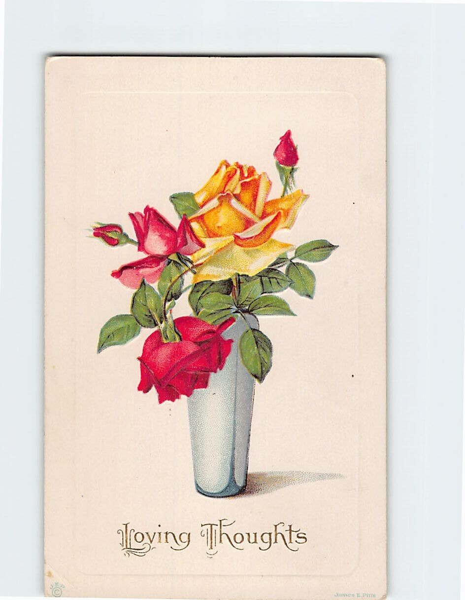 Postcard Loving Thought Flower Art Print Embossed Card