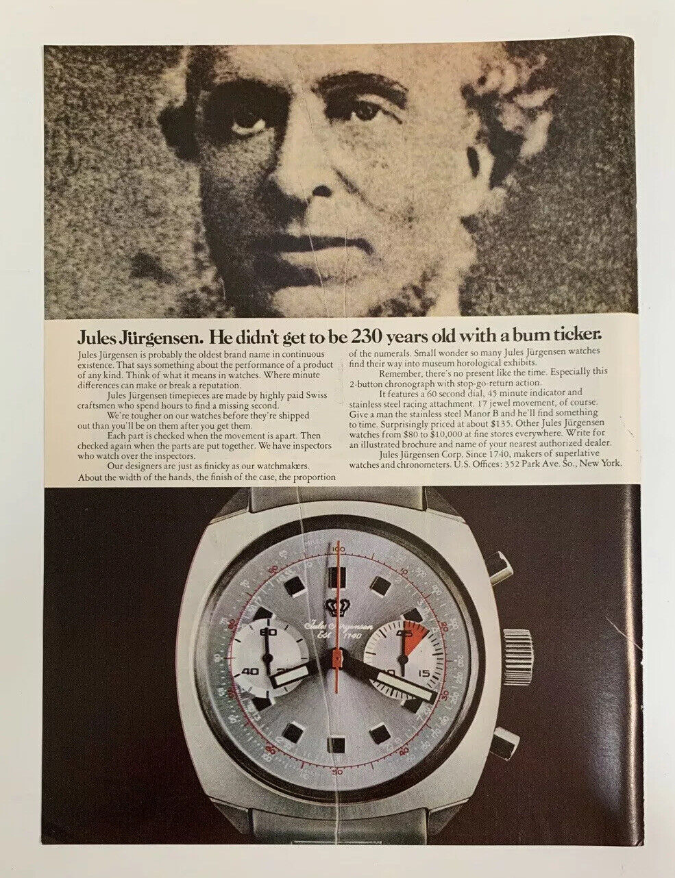 1970 Jules Jurgensen Watch Print Ad Original Vintage Since 1740 Watches