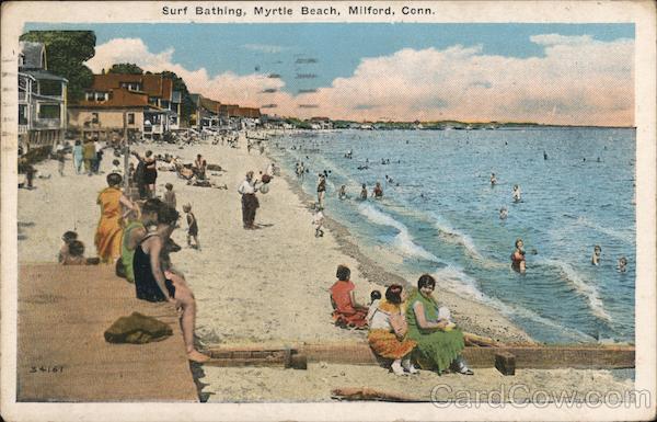1937 Milford,CT Surf Bathing,Myrtle Beach New Haven,New Haven County Postcard