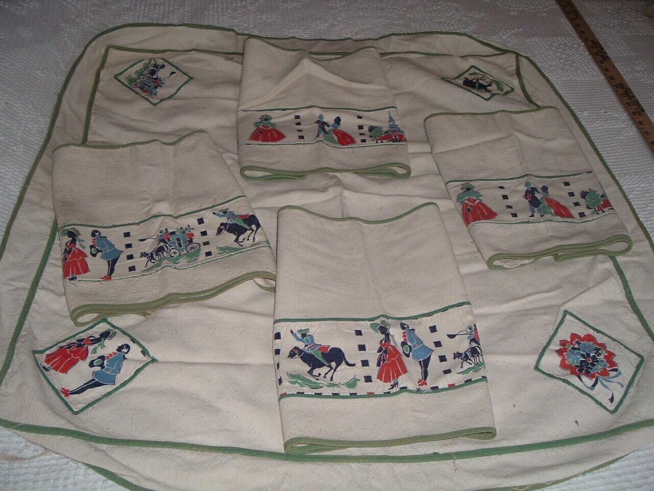 Vtg Lot 50s Victorian Ladies Men Handmade Card Tablecloth 4 Placemats #PE