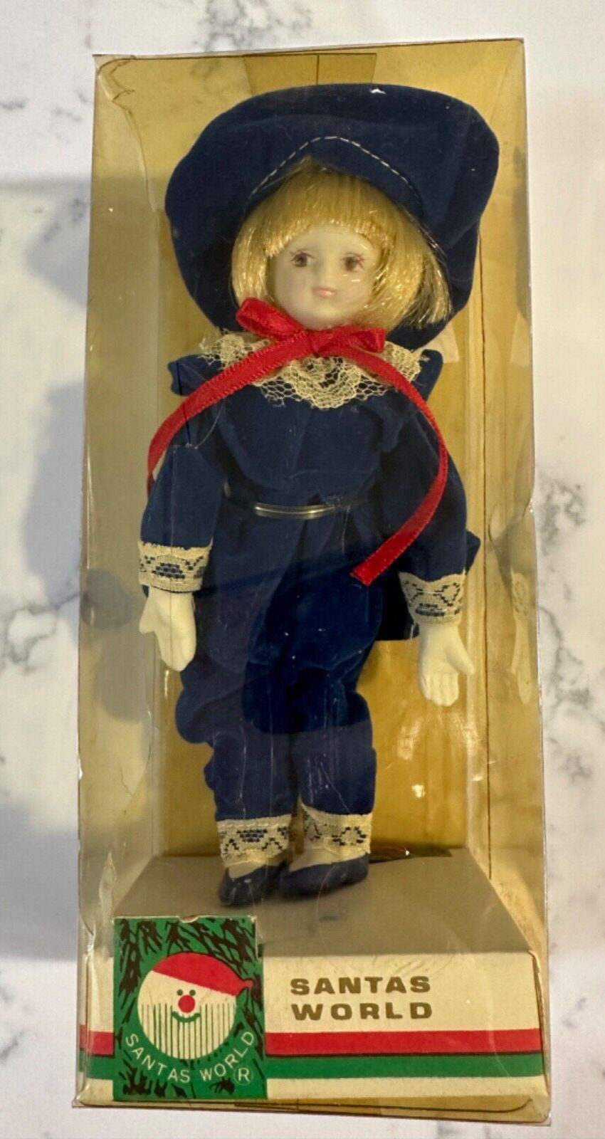 Santas World KURT ADLER Porcelain Doll Ornaments - Blue Outfit  - Vintage