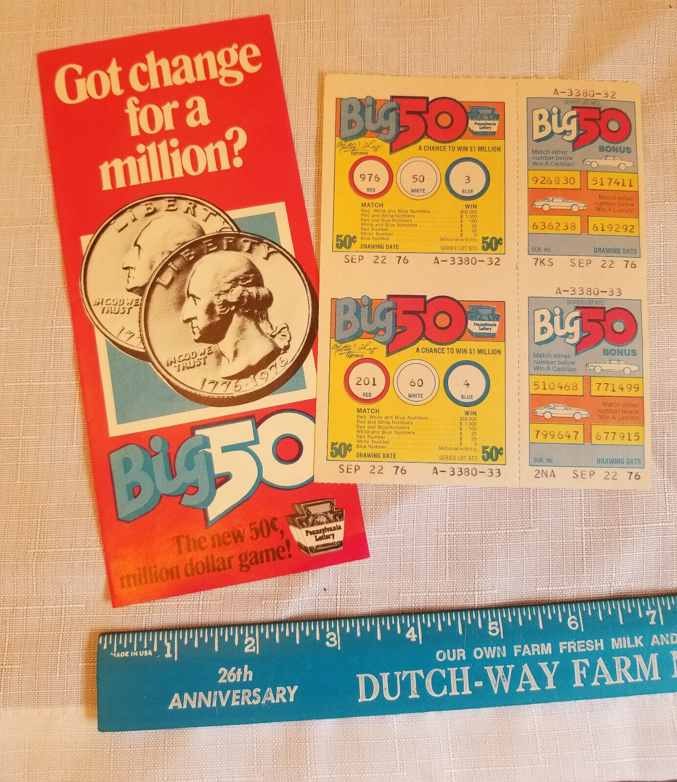 Vintage Sept 1976 PA Pennsylvania Big 50 Lottery Flyer Brochure + No Cash Value